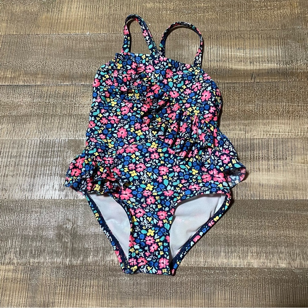 Cat & Jack Floral Ruffle One Piece Swimsuit - Pink, Blue, Yellow